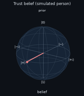 Trust belief of a simulated person on the Bloch sphere