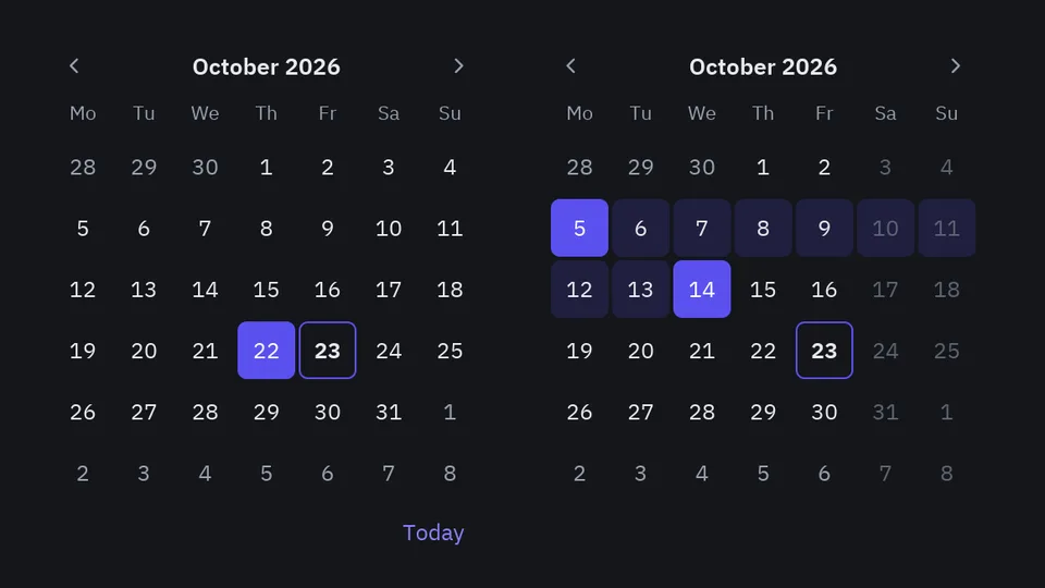 Picking a date range in a two-month calendar