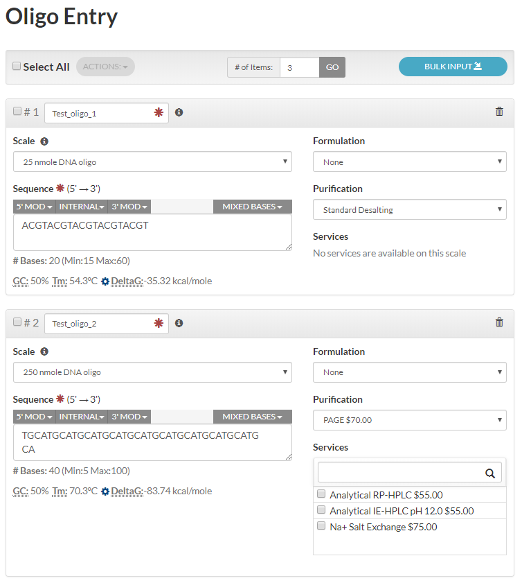 IDT oligo input