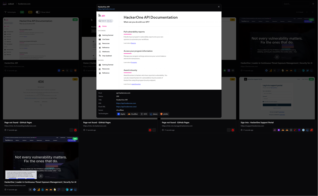 SubCat screenshot report UI
