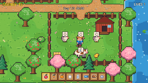 Collecting eggs and milk from the chickens and the cow in the pen