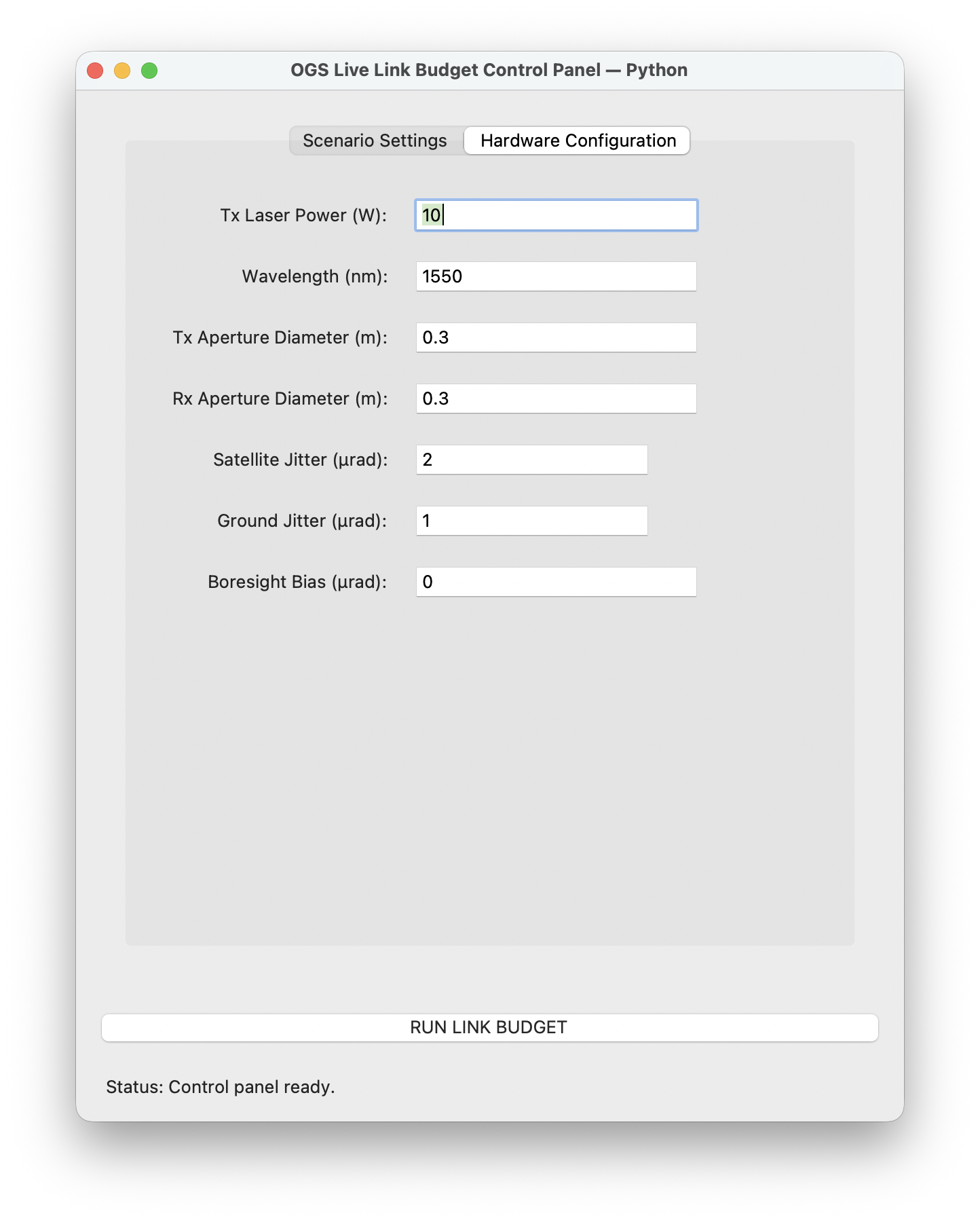 Python Hardware Configuration tab