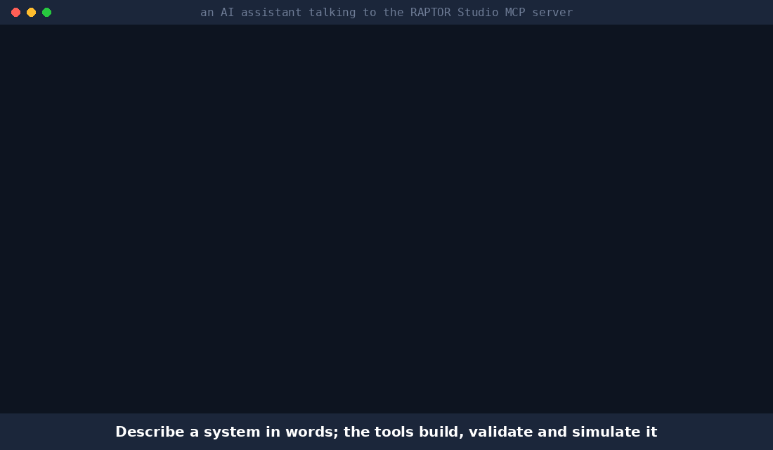 An assistant builds a cooling-loop model, simulates it, lists its single points of failure and sweeps a parameter through the MCP server