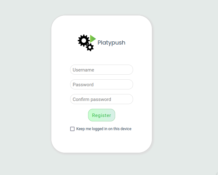 Platypush local user registration page