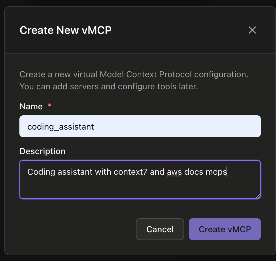 Create New vMCP Dialog