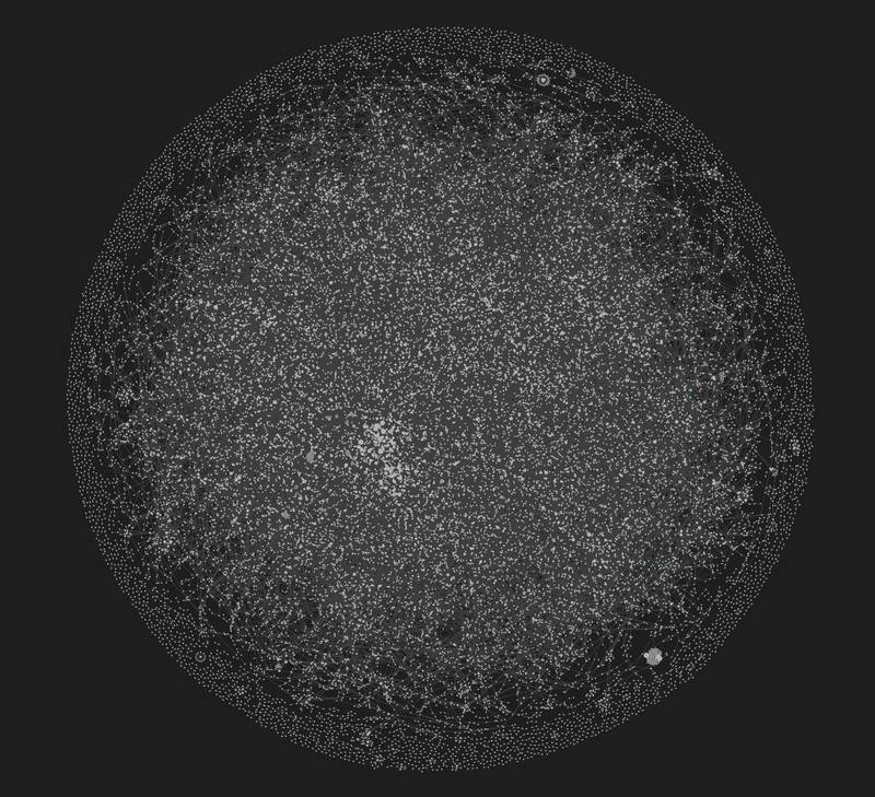 Knowledge graph visualization showing thousands of interconnected beliefs built up over weeks of use