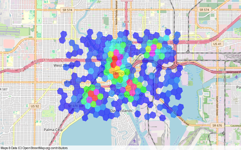 H3 cells over downtown Tampa, rendered by Heatfall