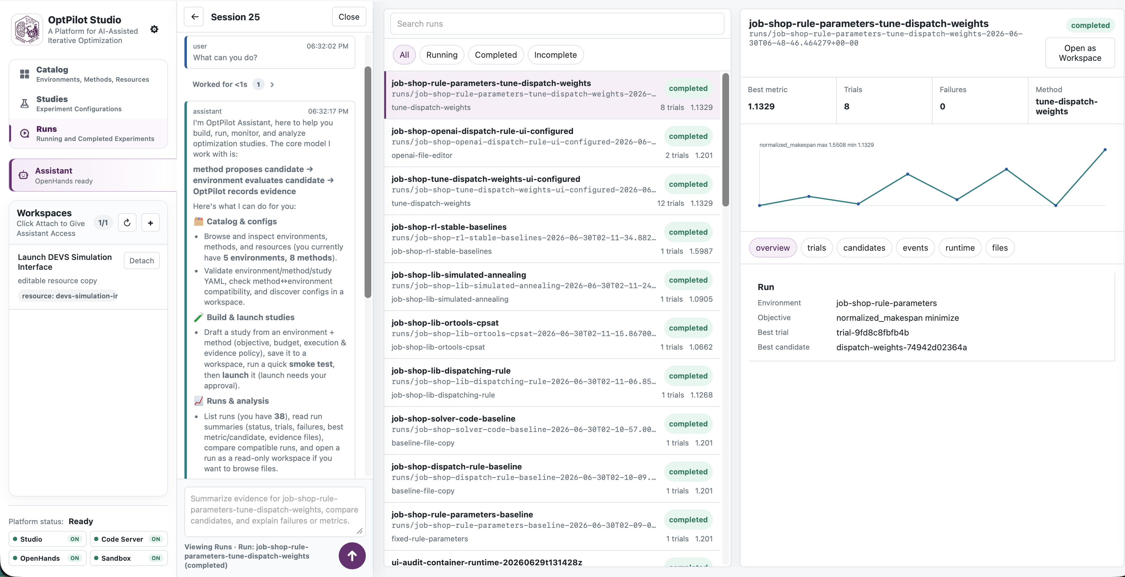 OptPilot Studio catalog and assistant