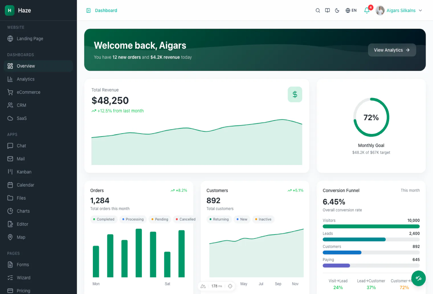 Haze — Nuxt 4 admin dashboard with 92+ pages