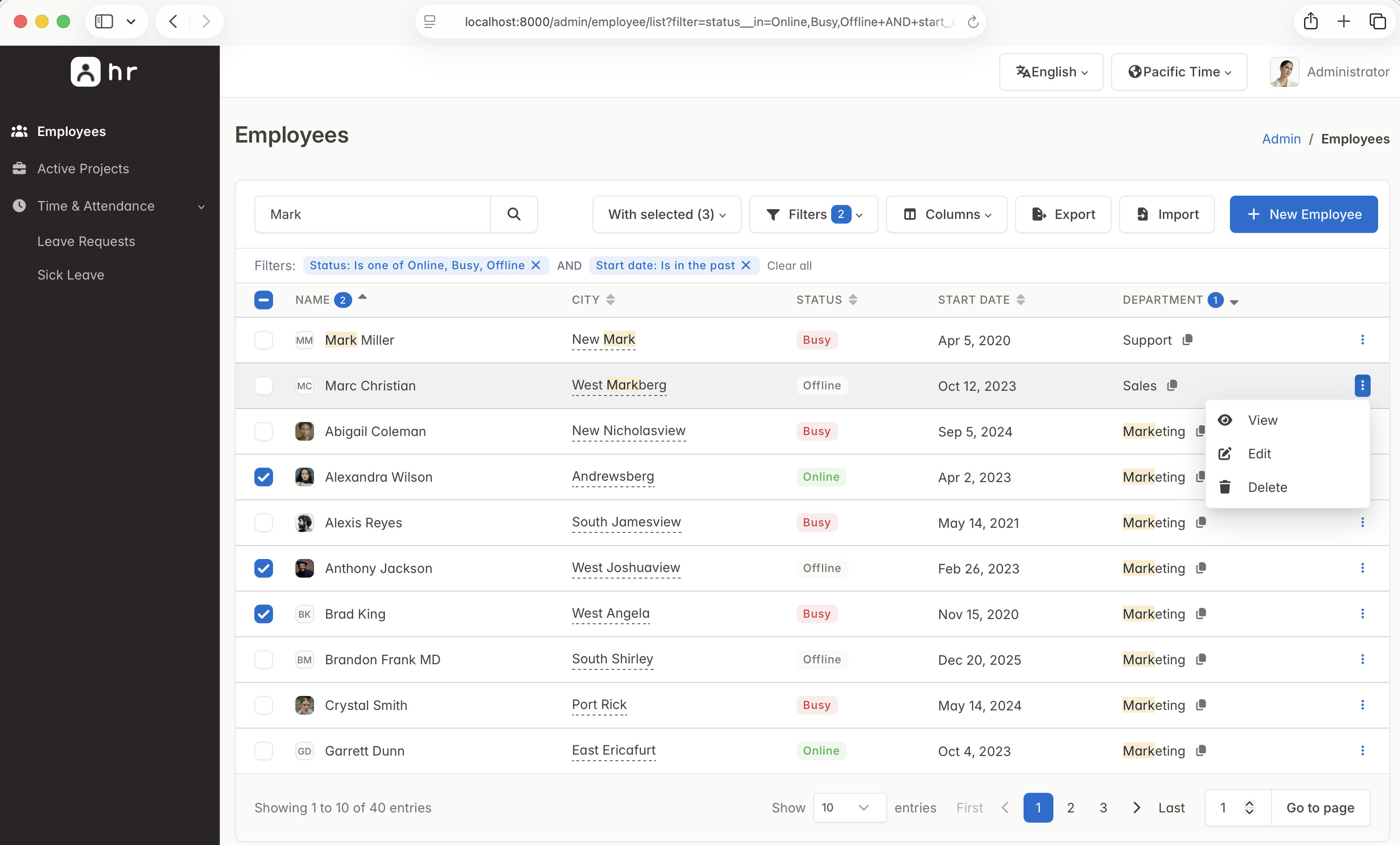 Admin panel