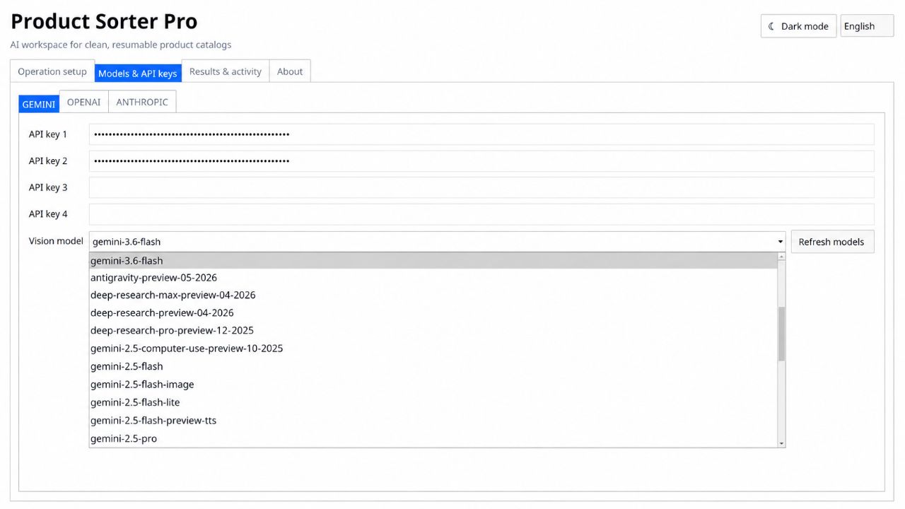 Live provider model catalog