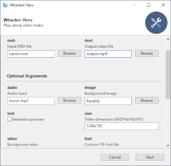 screenshot of config window