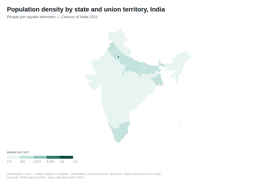 Population density by Indian state