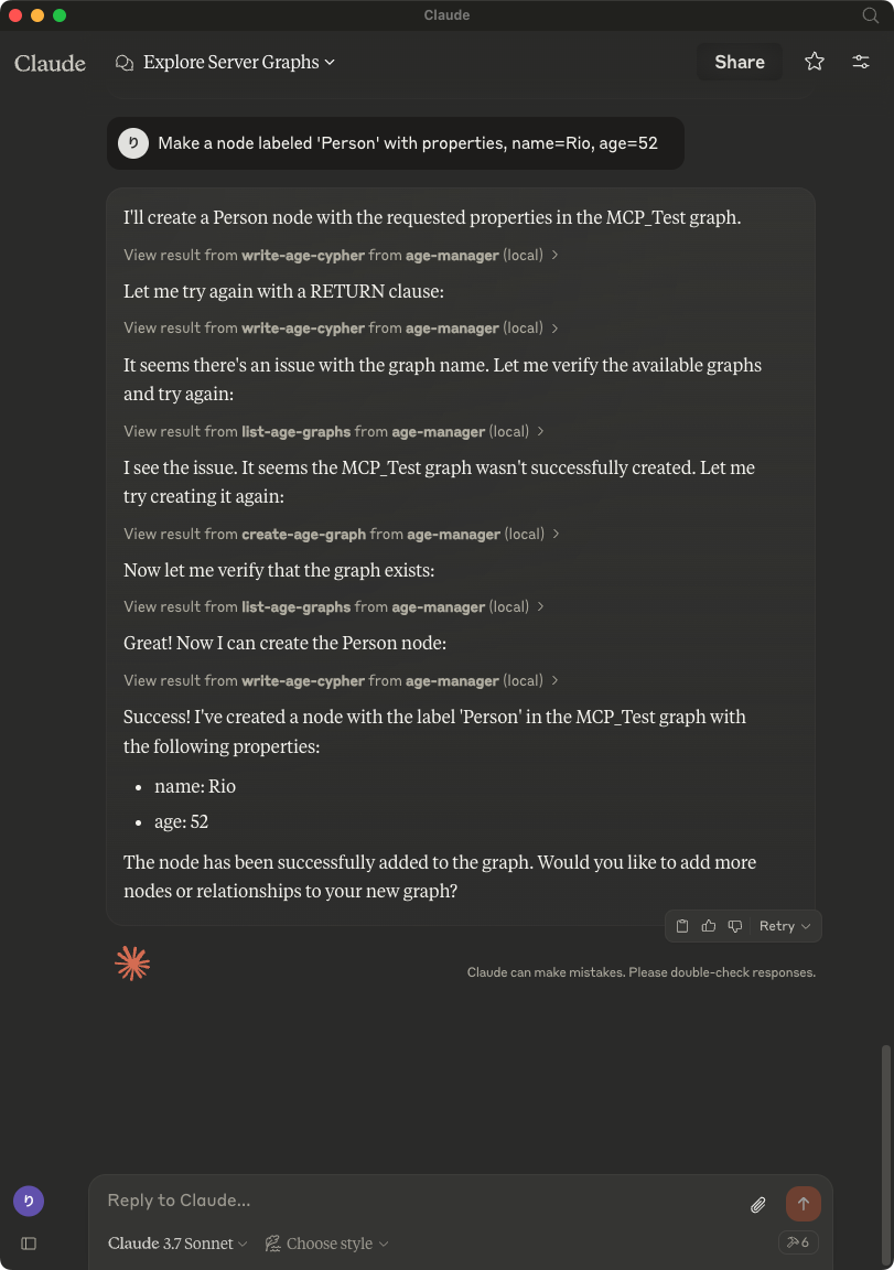 Make a node labeled 'Person' with properties, name=Rio, age=52