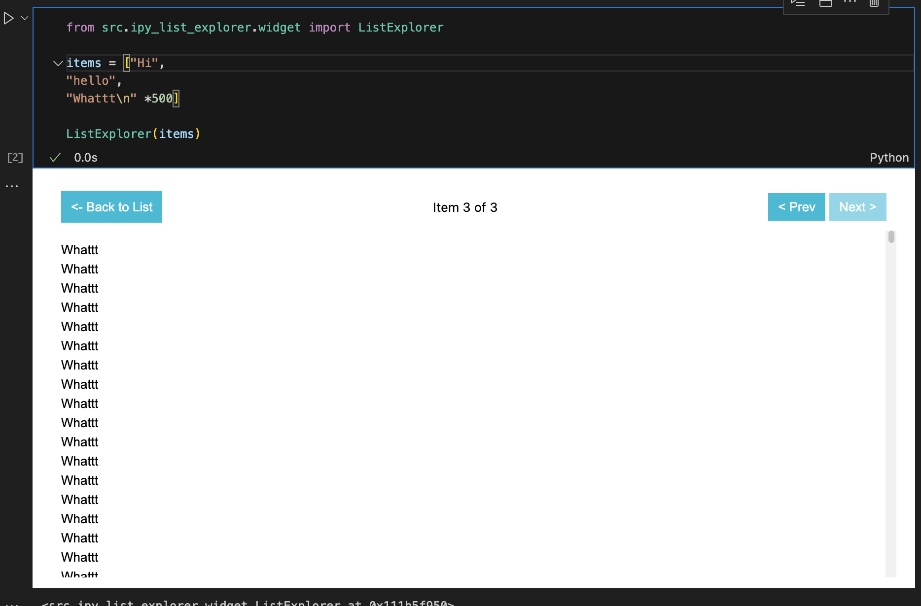 Detailed view of text for item 3. Shows scrollbar. Top menu has Back, Prev, Next buttons from Left to Right 