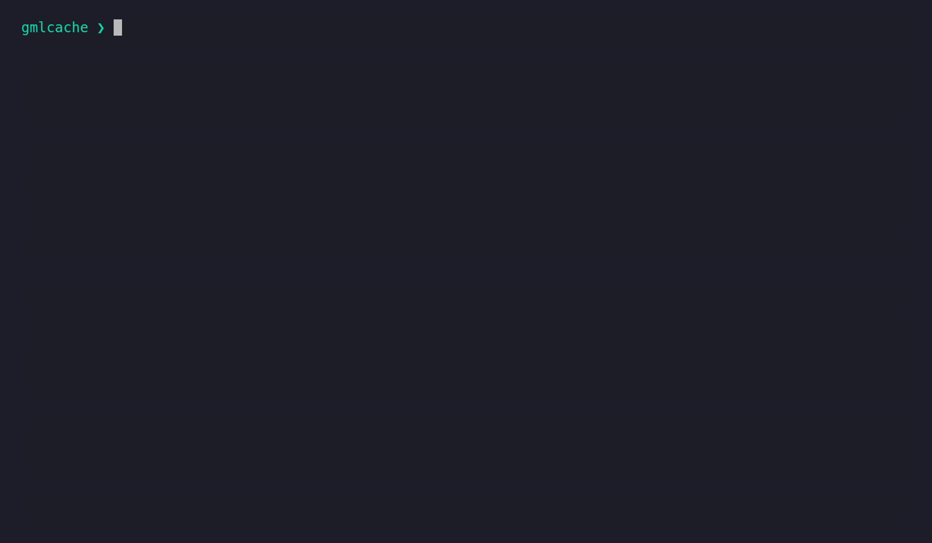 gmlcache: a miss records the real client call; the same command again is served instantly from cache, byte-identical