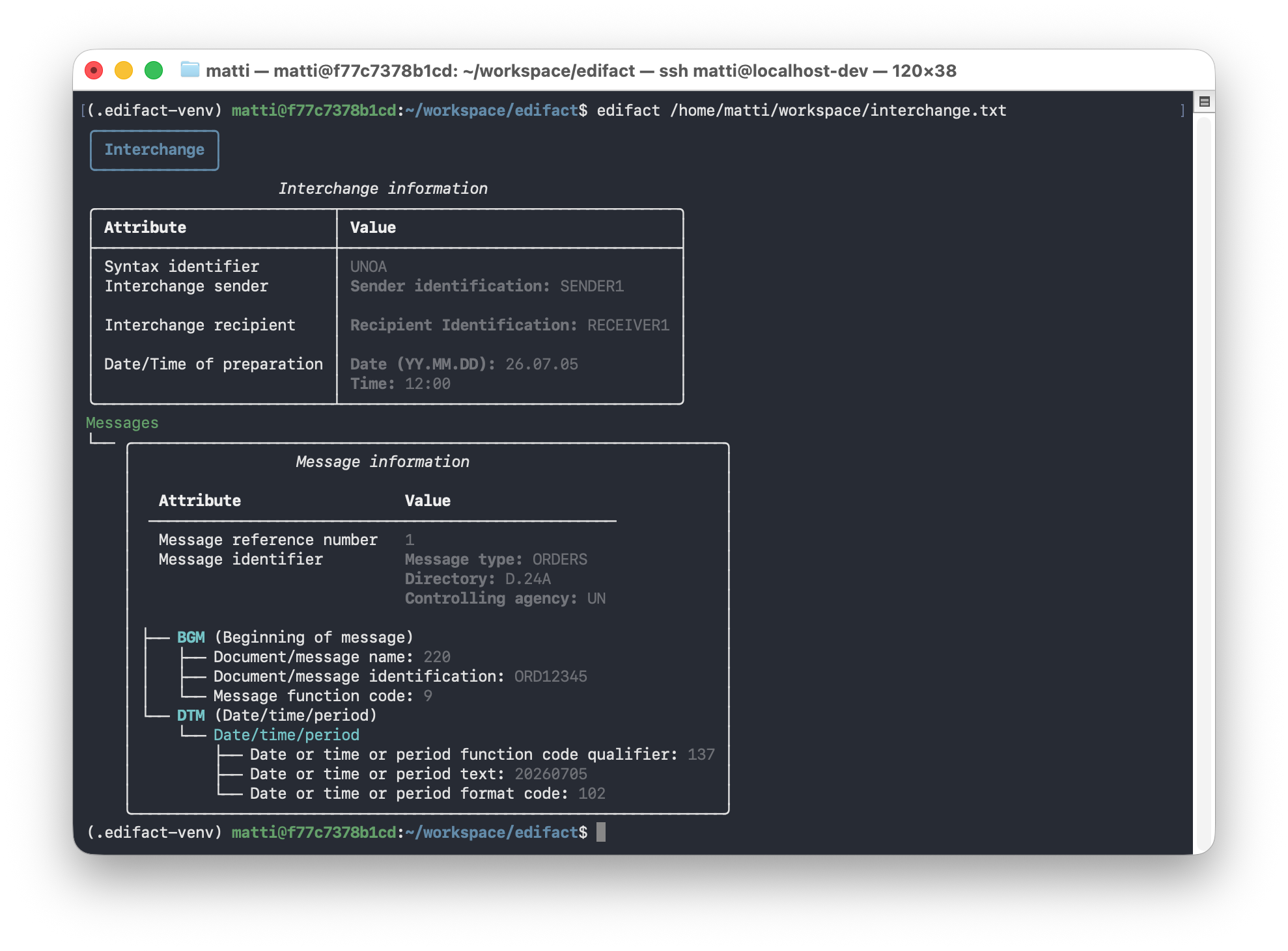 CLI output as a formatted tree