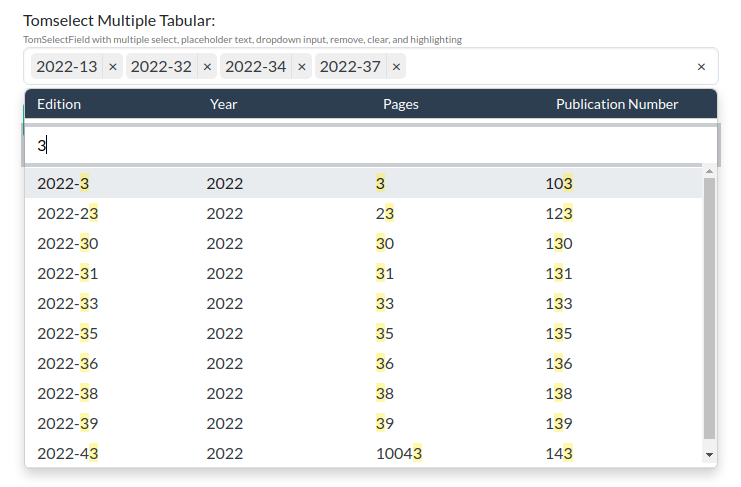 Tom Select Tabular With Multiple Select