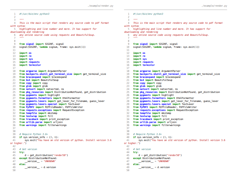 Side By Side Rendered Source Code