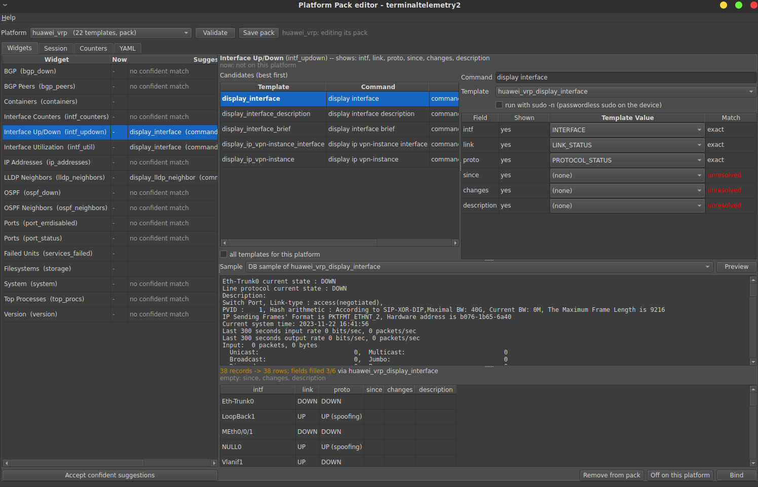 Pack editor: Huawei VRP interface up/down