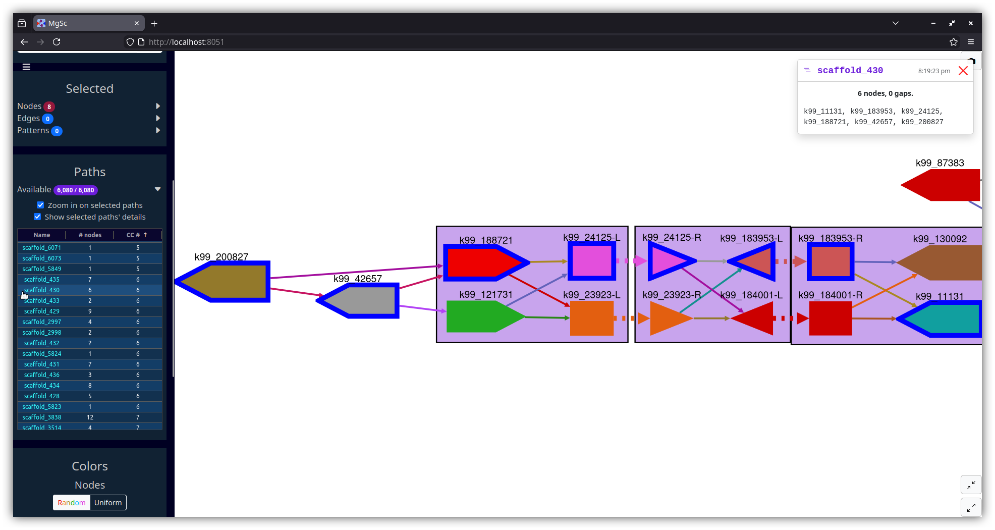 Sixth largest connected connected component, zoomed in on a scaffold path.