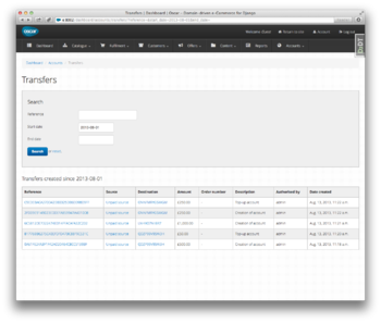 Dashboard transfer list