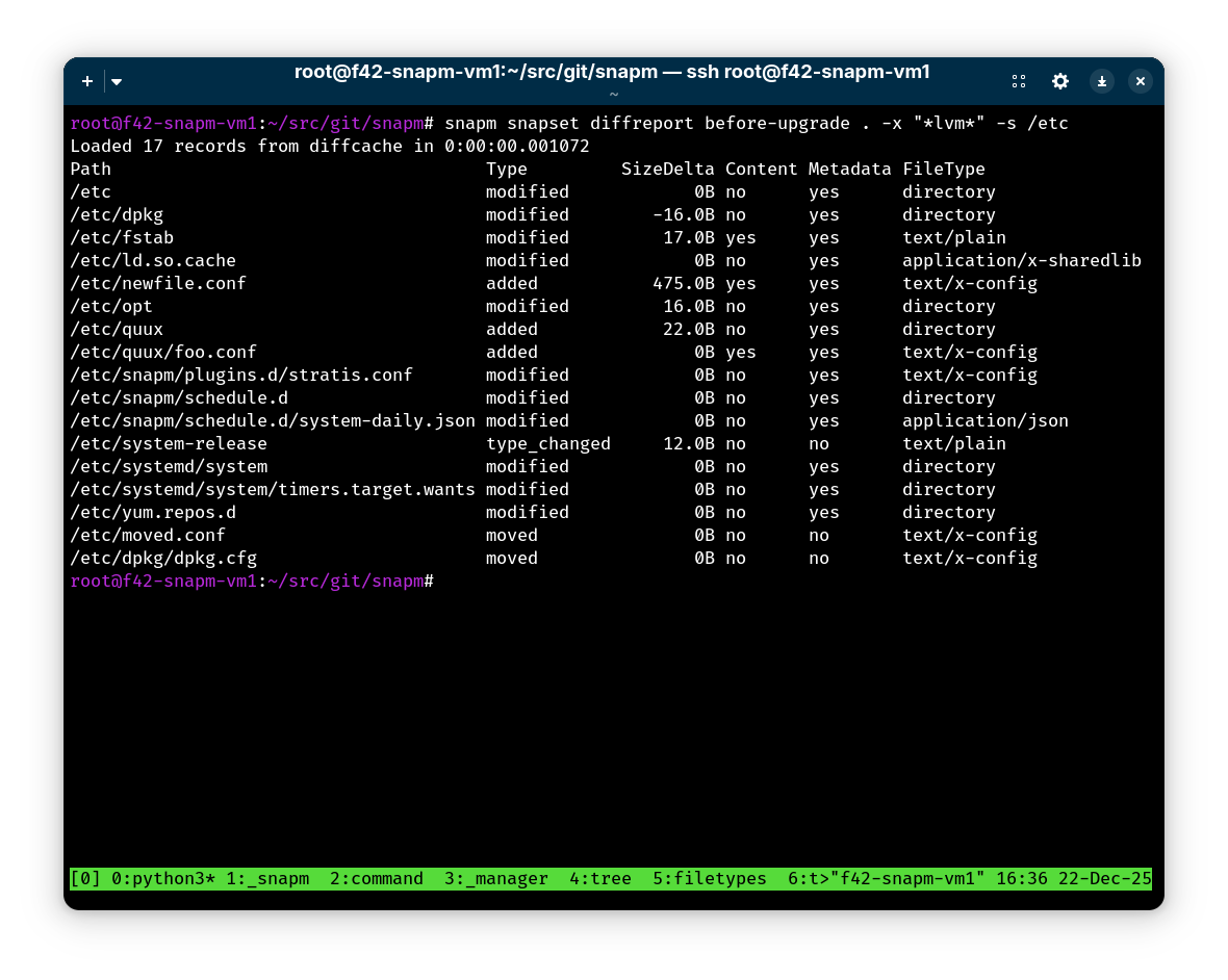 snapset diffreport output
