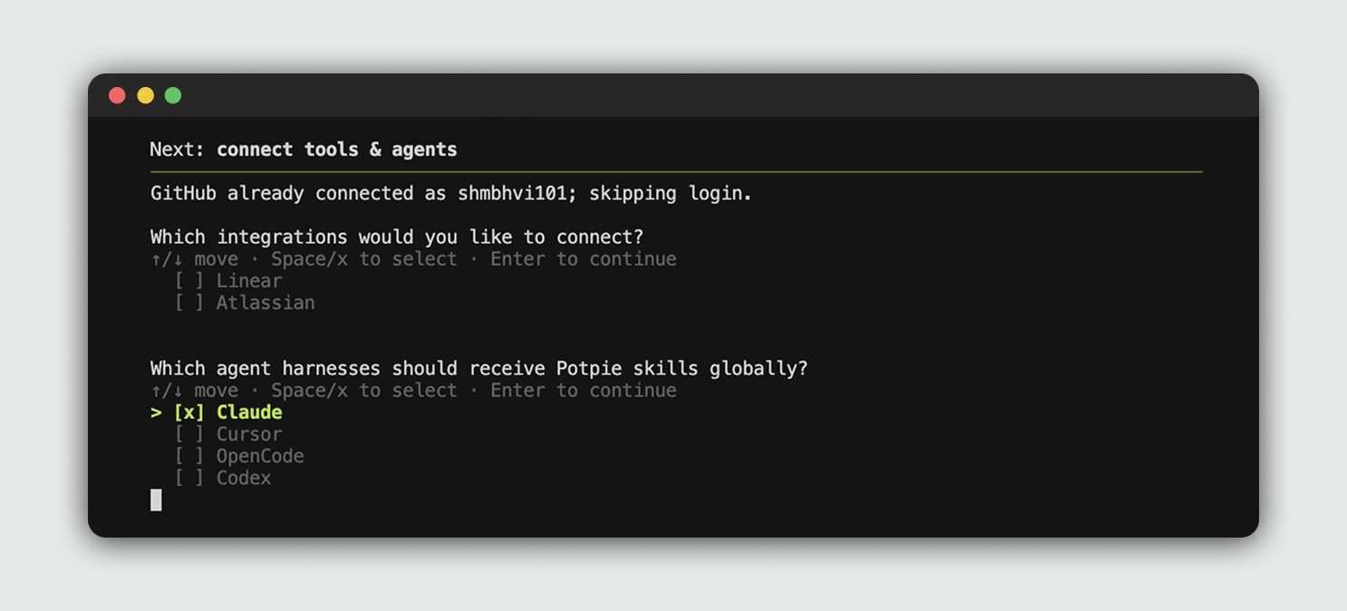 Potpie setup wizard