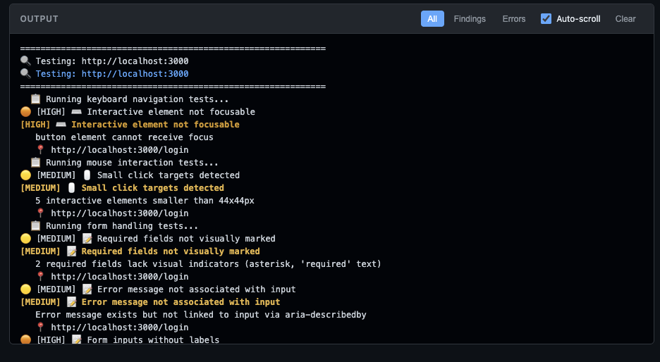 Colorized console output with summary table