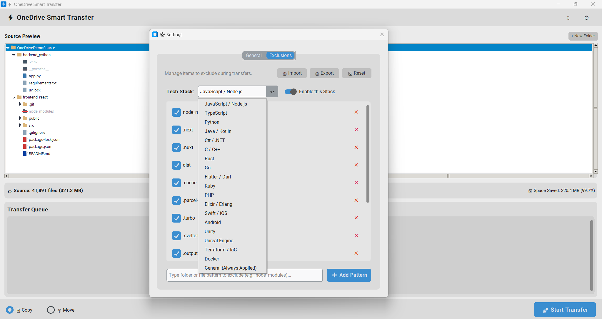 Settings Exclusions Window