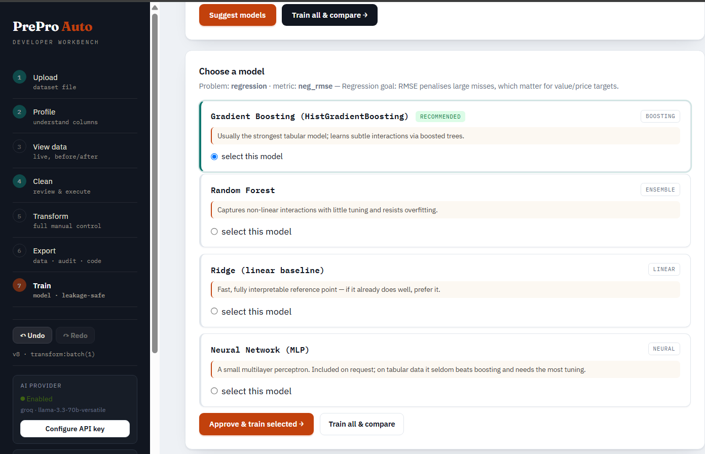 Train — Setup & Suggest