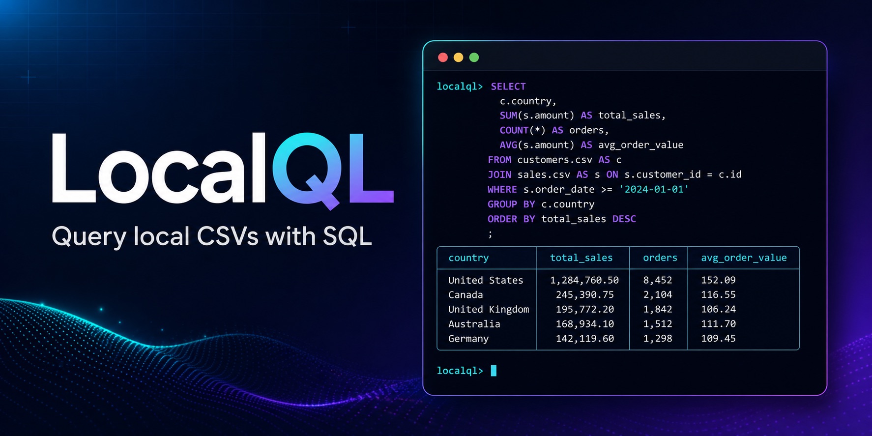 LocalQL: Query local CSVs with SQL