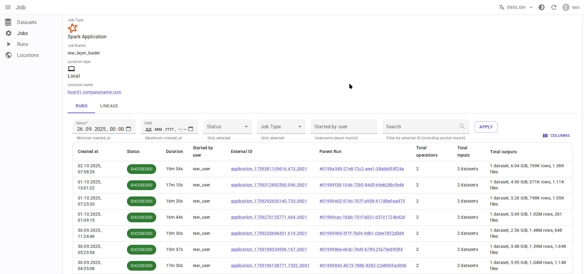 Spark application details