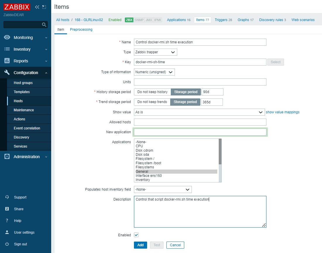 zabbix trapped item execution time
