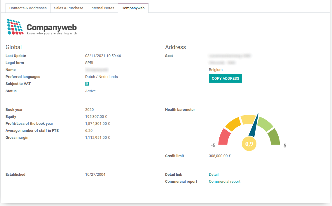 Companyweb information tab