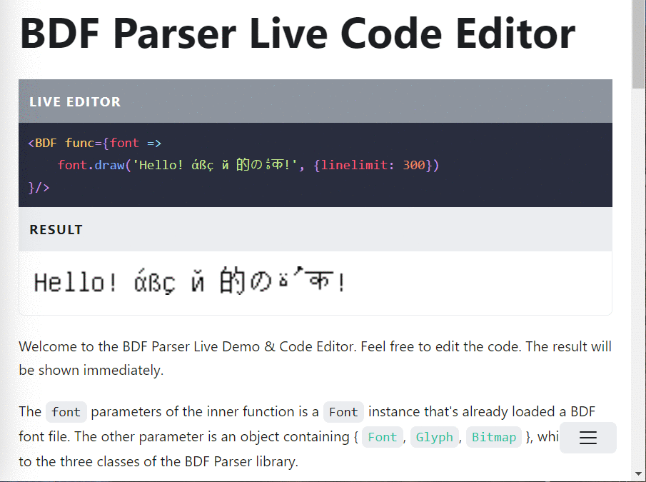 BDF Parser Live Demo & Code Editor