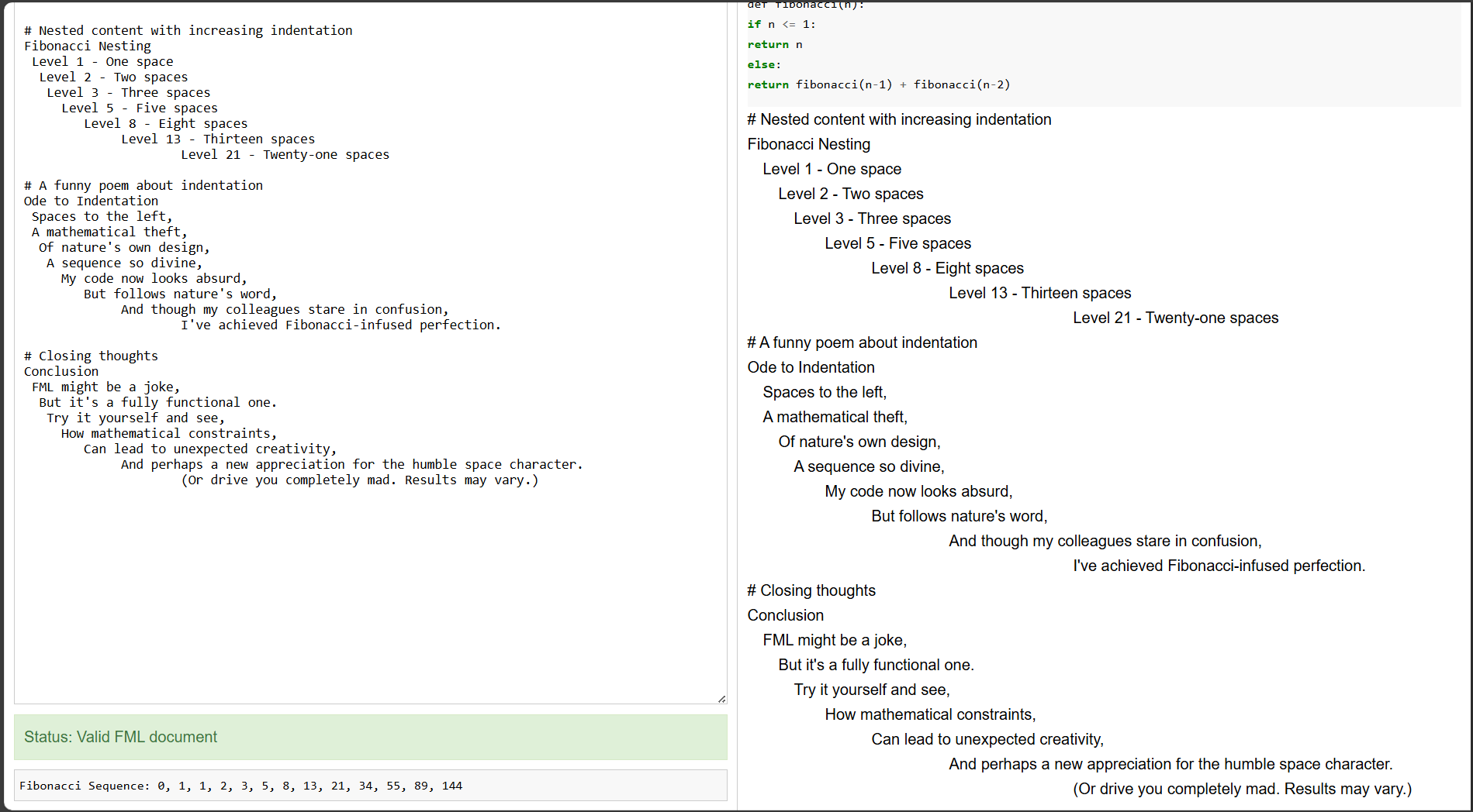 FML Web Interface with Valid Document