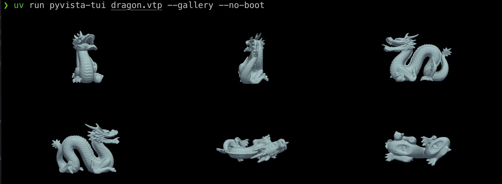 Six axis-aligned views of the Stanford dragon