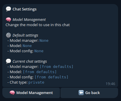 Answer expected when navigating to the :code:`Chat Settings` section