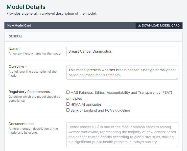 VerifyML Model Card Editor