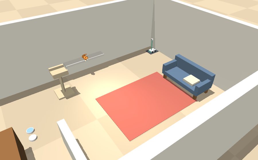 A flat with a ginger cat on the windowsill and the P1 on its dock