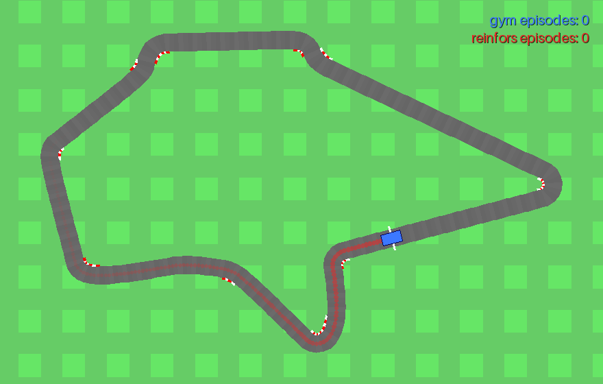 One Gymnasium car completes a single lap while reinfors completes 20