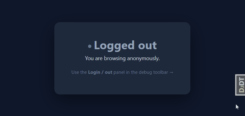 Logging in and out from the debug toolbar panel