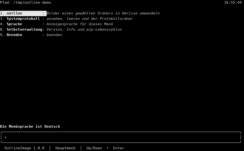 German main menu, 1 outline highlighted