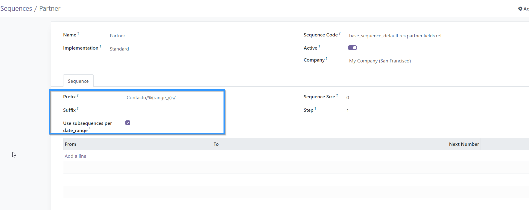 Configuring a sequence to have date range sub-sequences