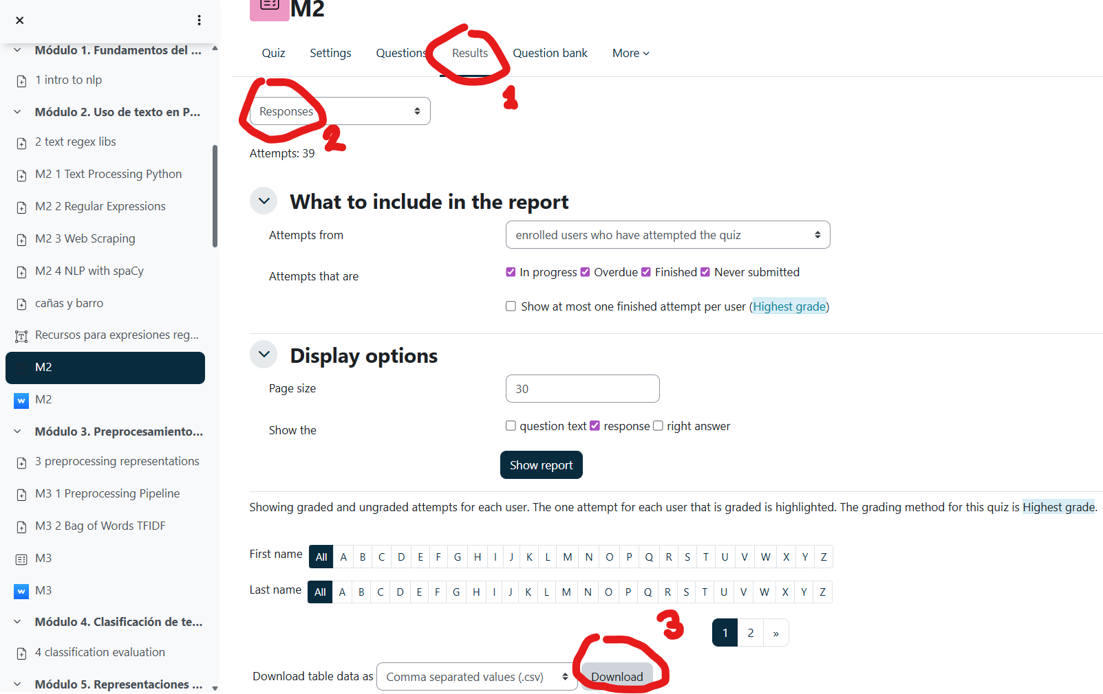 Moodle â€” Results â†’ Responses