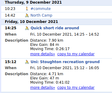Example screenshot of the output in Google Calendar
