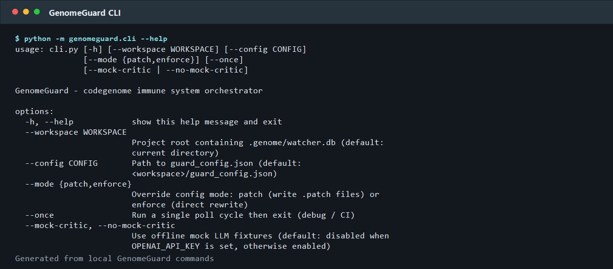GenomeGuard CLI help