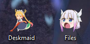 Two shortcuts, one with Thoru vacuuming and the other with Kanna opening her mouth wide, both people are from the anime Miss Kobayashi's Dragon Maid