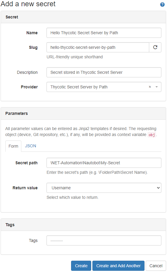 Screenshot of secret using Thycotic Secret Server by Path